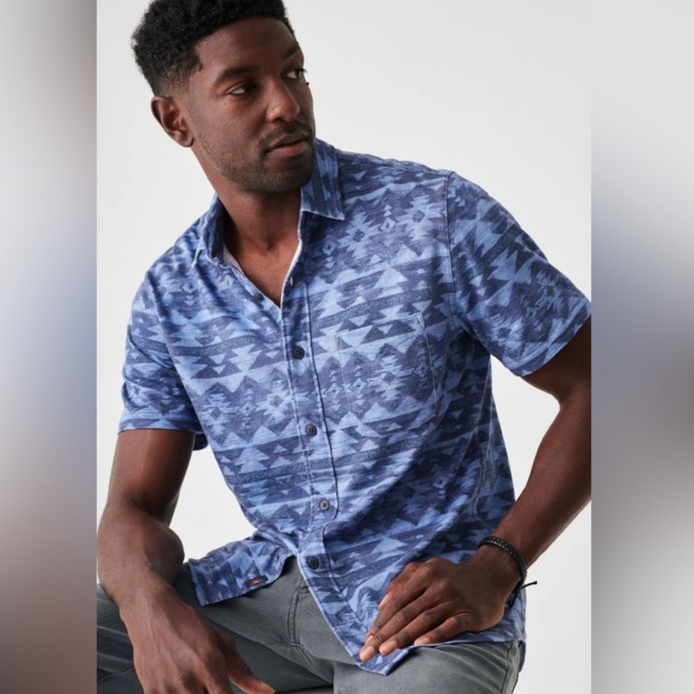 Faherty Doug Good Feather Short Sleeve Knit Seasons Shirt